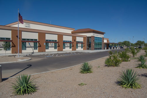 An angled photo of the outside of Leman Academy in Marana