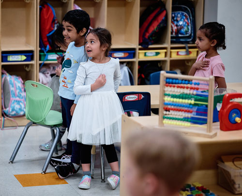 Children reciting the Pledge of Allegiance at Oro Valley Preschool