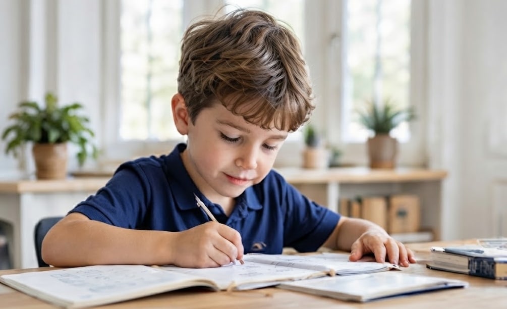 Scholar completing schoolwork at home